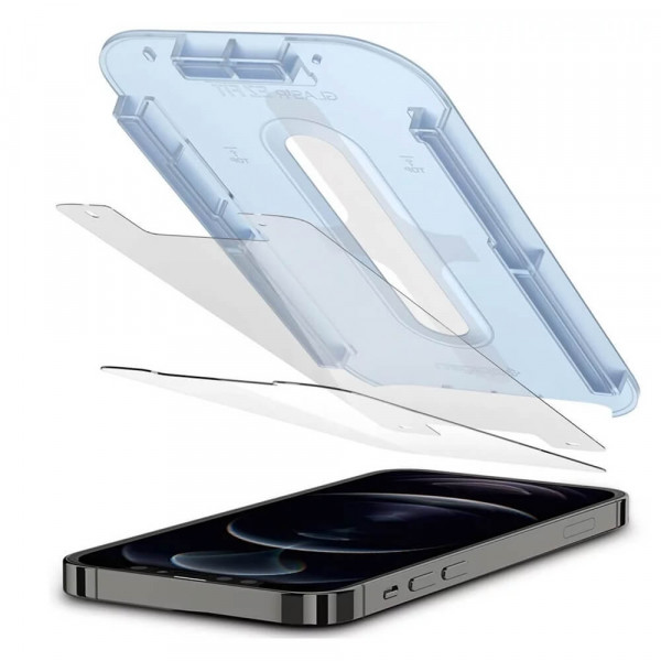 Apple iPhone 12 / 12 Pro Spigen GLAS.tR EZ FIT Panssarilasi asennuskehyksellä, Kirkas (2kpl)