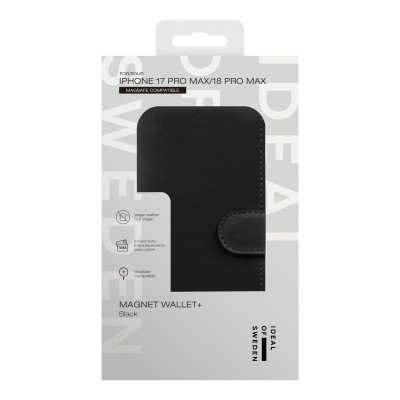 Apple iPhone 17 Pro Max / 18 Pro Max iDeal of Sweden Magnet Wallet+ MagSafe Suojakotelo, Musta