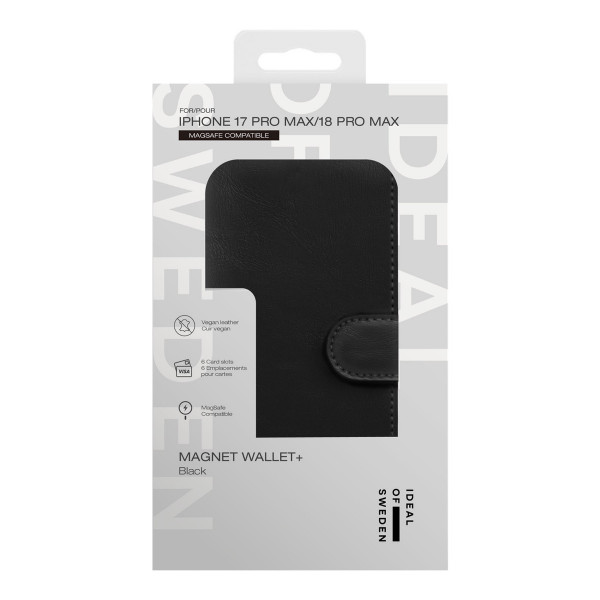 Apple iPhone 17 Pro Max / 18 Pro Max iDeal of Sweden Magnet Wallet+ MagSafe Suojakotelo, Musta