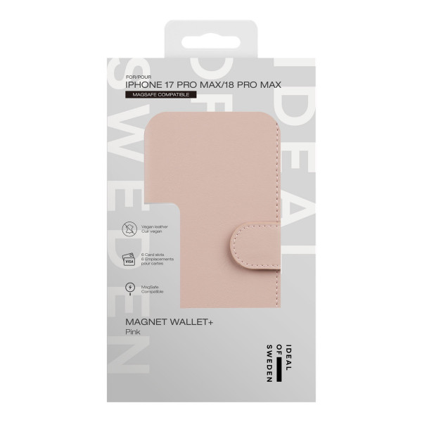 Apple iPhone 17 Pro Max / 18 Pro Max iDeal of Sweden Magnet Wallet+ MagSafe Suojakotelo, Pinkki