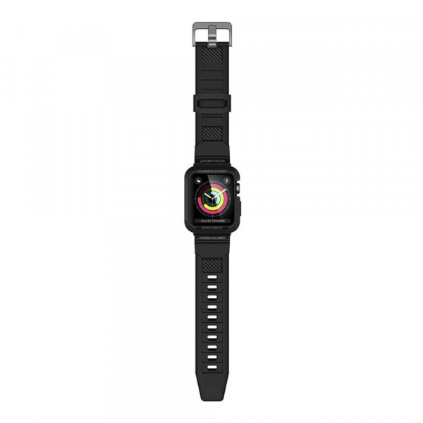 Apple Watch Series 1-3 (42mm) Spigen Rugged Armor Pro Suojakuori rannekkeella, Musta