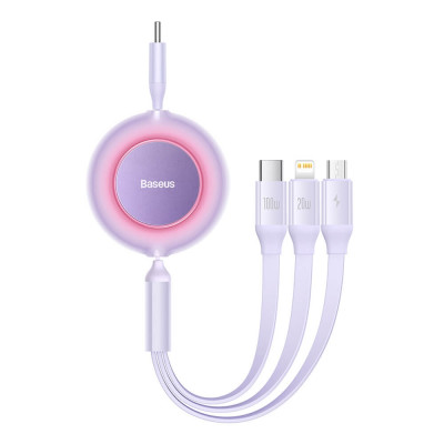 Baseus Bright Mirror 3in1 Micro-USB, USB-C, Lightning Pikalatauskaapeli, Violetti