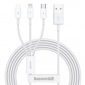 Baseus Superior 3in1 Micro-USB, USB-C, Lightning Kaapeli, 1.5m, Valkoinen