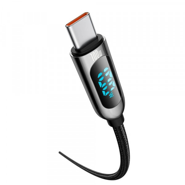 Baseus USB-C - USB-C Nylon Pikalatauskaapeli näytöllä 1.0m, Musta
