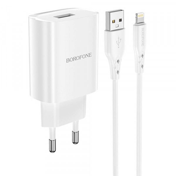 Borofone BN1 USB-A Verkkolaturi + Lightning -kaapeli, Valkoinen