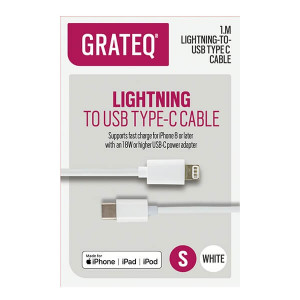 Grateq Lightning - USB-C Pikalatauskaapeli 1,0m, Valkoinen
