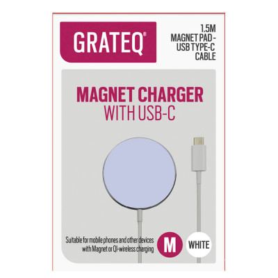 Grateq MagSafe Magnet Pad -latauskaapeli 15W, 1,5m, Valkoinen