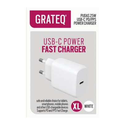 Grateq Pudas USB-C Verkkolaturi, 25W, Valkoinen