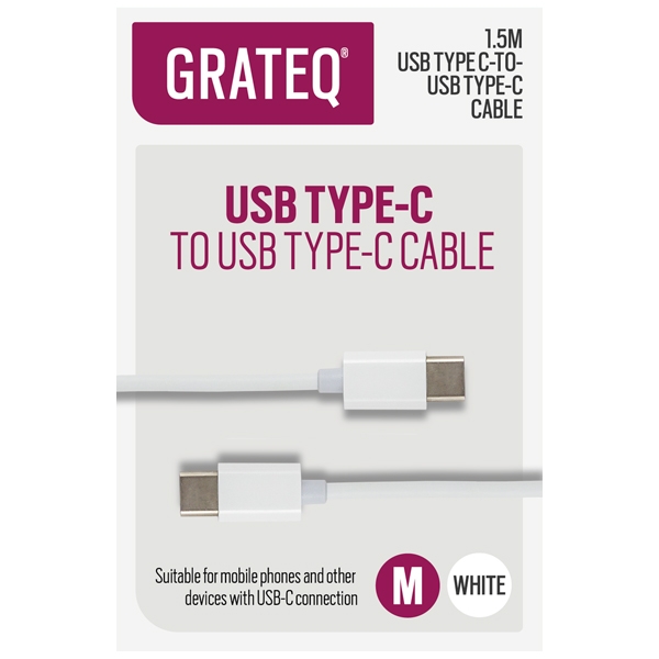 Grateq USB-C - USB-C Kaapeli 1,5m, Valkoinen