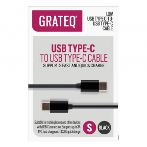 Grateq USB-C - USB-C Pikalatauskaapeli 1.0m, Musta