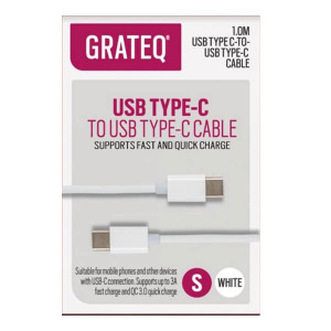 Grateq USB-C - USB-C Pikalatauskaapeli 1.0m, Valkoinen