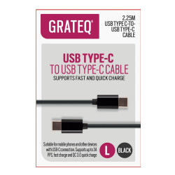 Grateq USB-C - USB-C Pikalatauskaapeli 2,25m, Musta