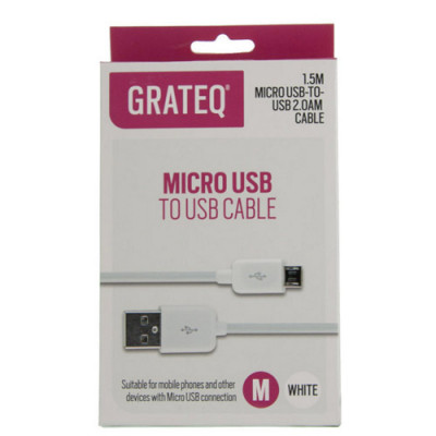 Grateq Micro USB-Kaapeli 1,5m, Valkoinen