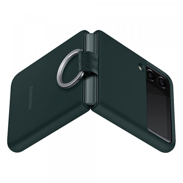 Samsung Galaxy Z Flip3 Silicone Cover Suojakuori sormuksella, Vihreä
