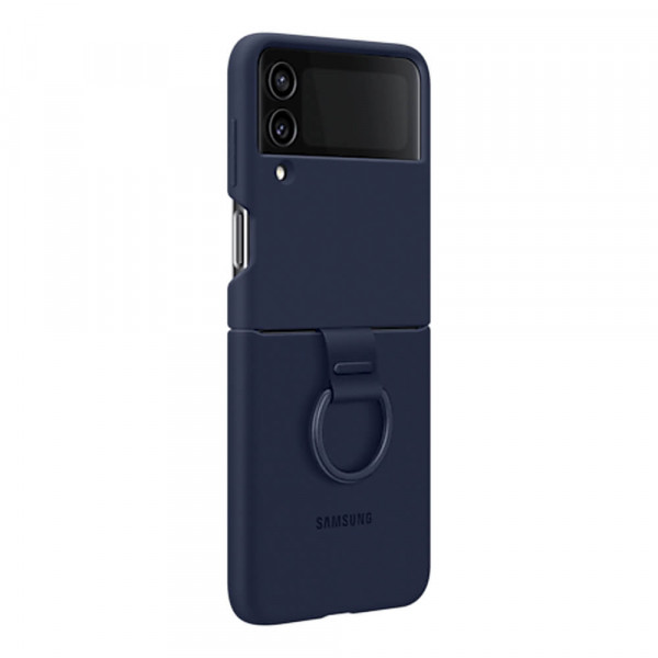 Samsung Galaxy Z Flip4 Silicone Cover Suojakuori sormuksella, Navy