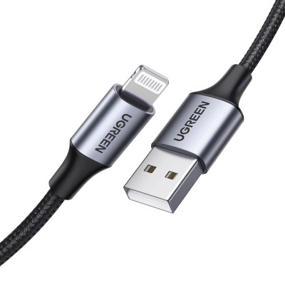 Ugreen Lightning - USB-A Punottu kaapeli 2,0m, Musta