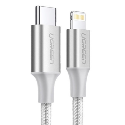 Ugreen Lightning - USB-C Punottu kaapeli 1,5m, Hopea