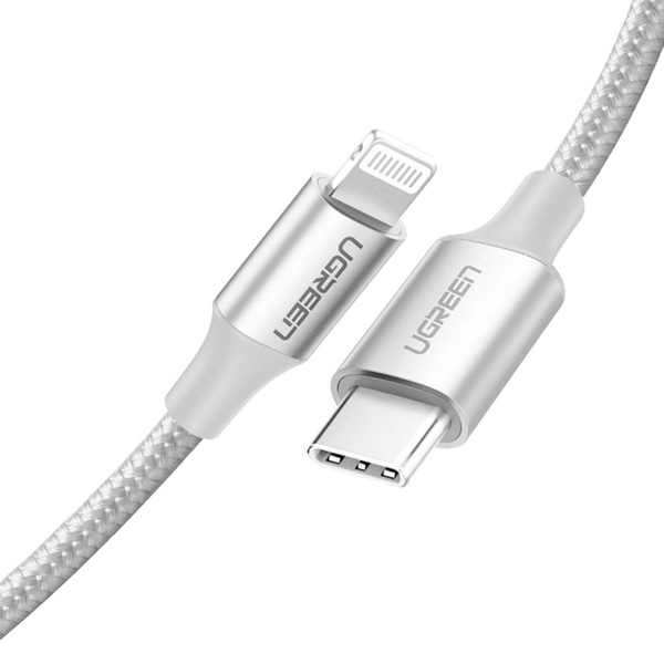 Ugreen Lightning - USB-C Punottu kaapeli 1,5m, Hopea
