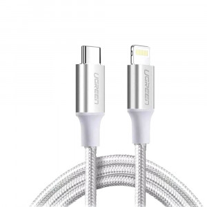 Ugreen Lightning - USB-C Punottu kaapeli 2,0m, Hopea