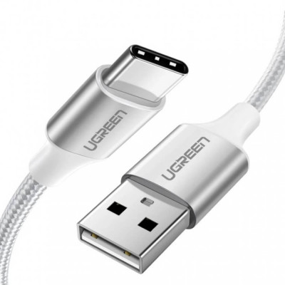 Ugreen USB-C - USB-A 2.0 Punottu kaapeli, 0,5m, Valkoinen