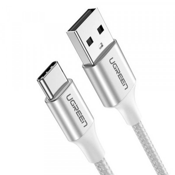Ugreen USB-C - USB-A 2.0 Punottu kaapeli, 0,5m, Valkoinen