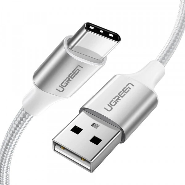 Ugreen USB-C - USB-A 2.0 Punottu kaapeli 1,5m, Valkoinen