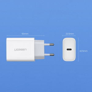 Ugreen USB-C Verkkolaturi, 20W, Valkoinen